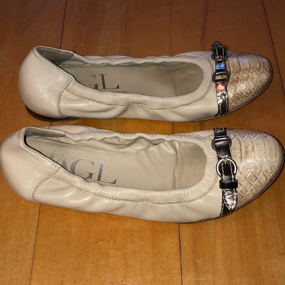 AGL leather flats .  Off white with animal print. - Picture 2 of 5